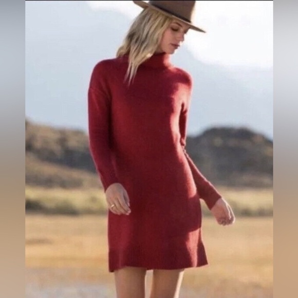 Marine Layer Crimson Red Addison Knit Wool Cashmere‎ Turtleneck Mini Dress Sz XS - Picture 1 of 8